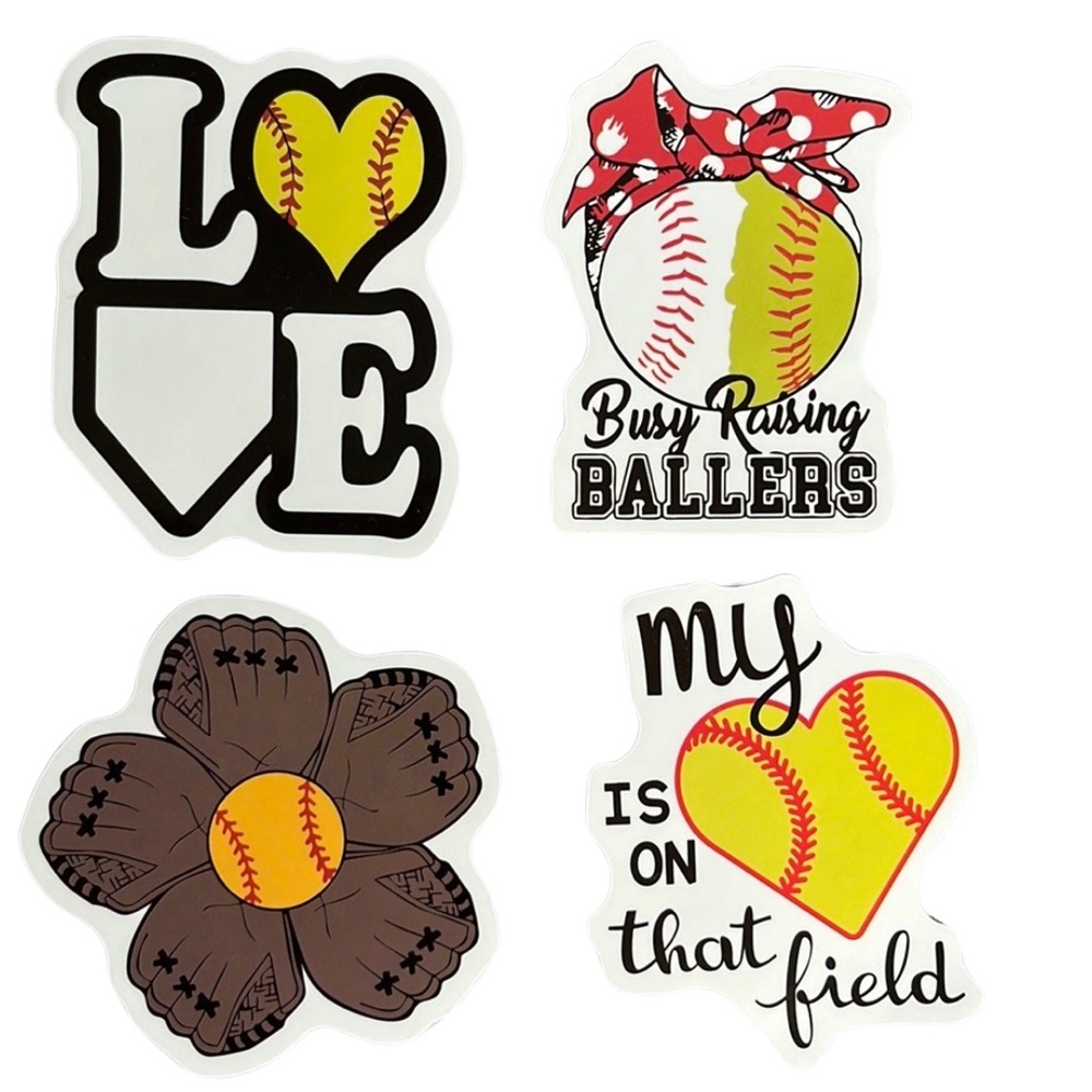 Set of 4 softball stickers
